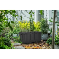 Keter Kentwood Outdoor Garden Storage Box 350L - Graphite -Garden Tool Store 12885762 3464899008568981