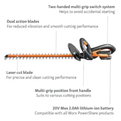 Worx WG260E.5 20V 2.0Ah Cordless Hedge Trimmer - 61cm 12 Worx WG260E.5 20V 2.0Ah Cordless Hedge Trimmer - 61cm -Garden Tool Store 13326412 9914900646513268