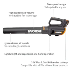 Worx WG547E Turbine 20V 2.0Ah Cordless Garden Blower 12 Worx WG547E Turbine 20V 2.0Ah Cordless Garden Blower -Garden Tool Store 13326414 7854900642900455