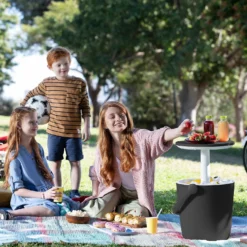 Keter GoBar Outdoor Ice Cooler Table Garden Furniture - Dark Grey / Cream -Garden Tool Store 13412933 2094910901750129