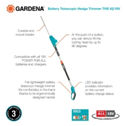 GARDENA Telescopic Cordless 18V Hedge Trimmer -Garden Tool Store 13524827 1334936344375021