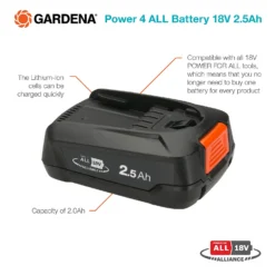 GARDENA Power 4 ALL Battery 18V 2.5Ah -Garden Tool Store 13524831 1814936345060965