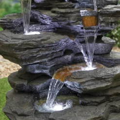 Stylish Fountain Hinoki Springs Water Feature With LEDs -Garden Tool Store 13846067 1164962027829983