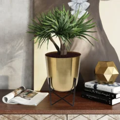 Brass Indoor Plant Pot With Cross Stand - 13.5cm -Garden Tool Store 13887188 1304999809734982
