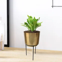 Brass Indoor Plant Pot With Straight Stand - 14cm -Garden Tool Store 13887189 1004999809742584