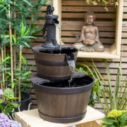 Stylish Fountain Whiskey Barrels Garden Water Feature -Garden Tool Store 13944159 1645005844956494