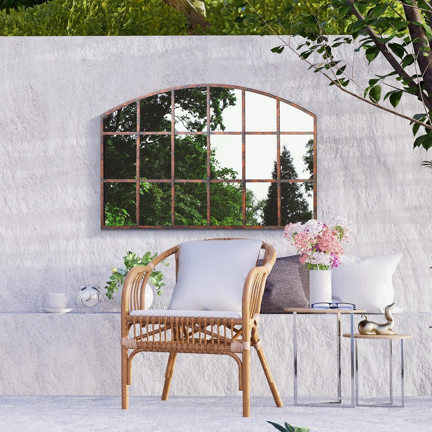 MirrorOutlet Metal Arched Decorative Window Garden Mirror - 90x56cm 4 MirrorOutlet Metal Arched Decorative Window Garden Mirror - 90x56cm - Image 2