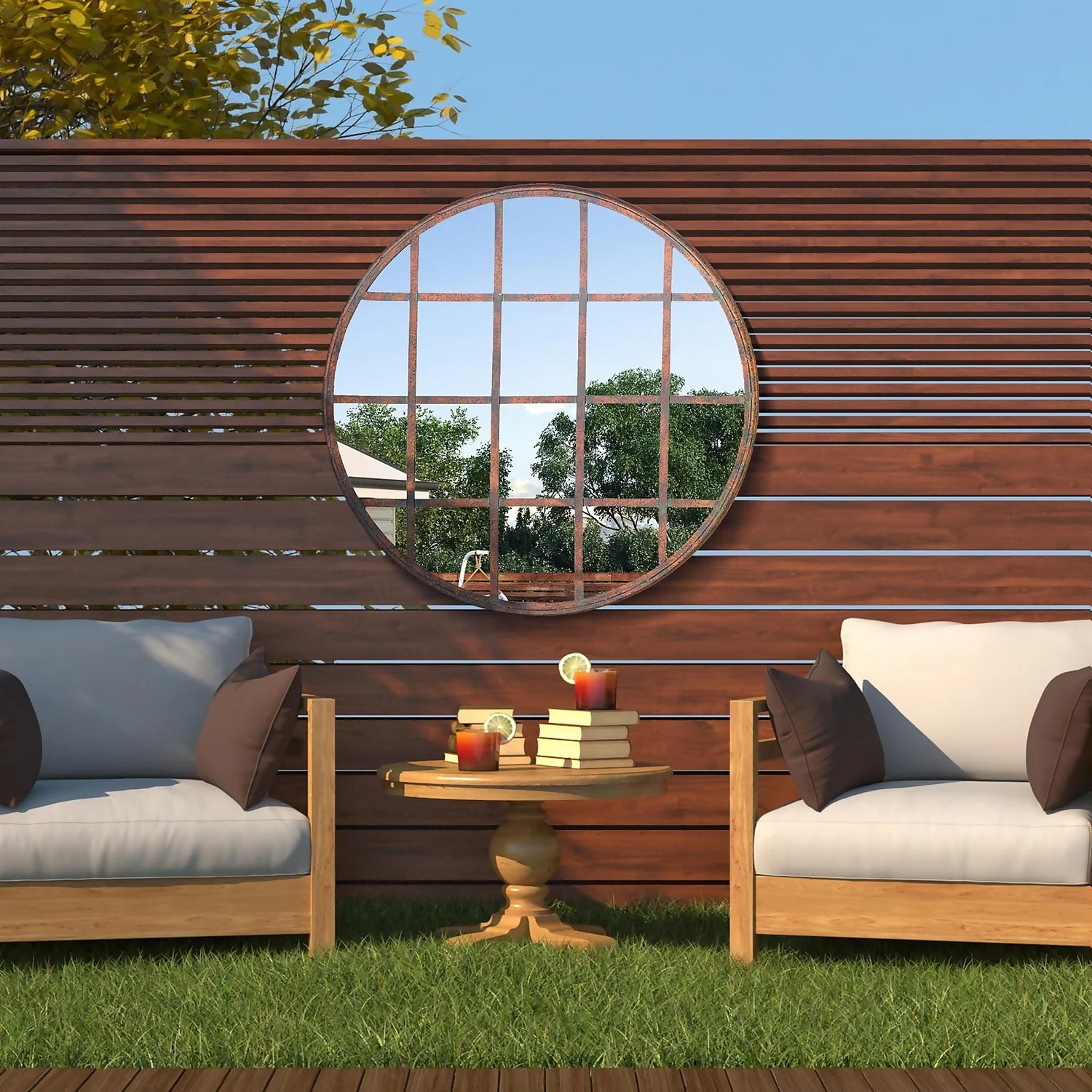 MirrorOutlet Metal Round Decorative Window Garden Mirror - 80cm 4 MirrorOutlet Metal Round Decorative Window Garden Mirror - 80cm - Image 2