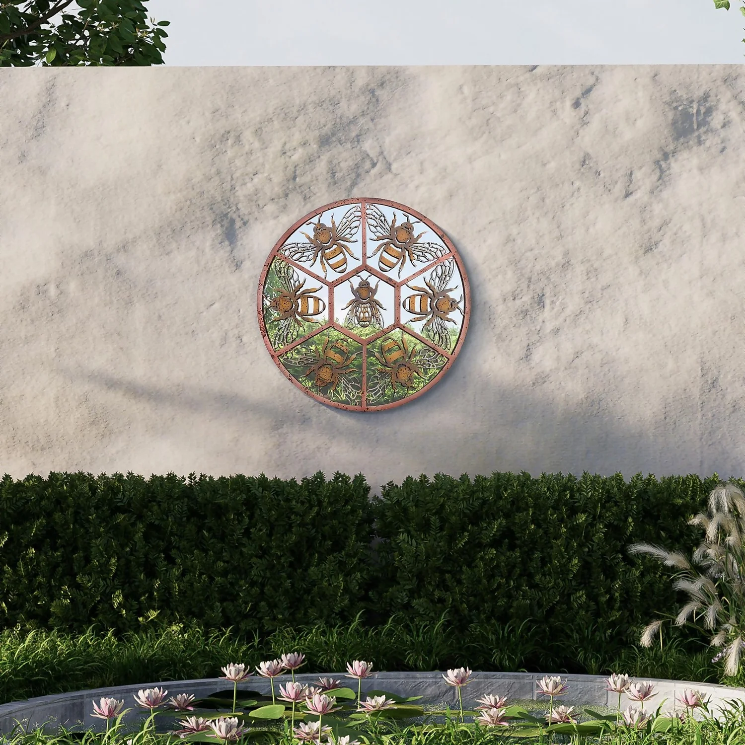 MirrorOutlet Metal Round Decorative Bumble Bee Window Garden Mirror - 80cm 4 MirrorOutlet Metal Round Decorative Bumble Bee Window Garden Mirror - 80cm - Image 2