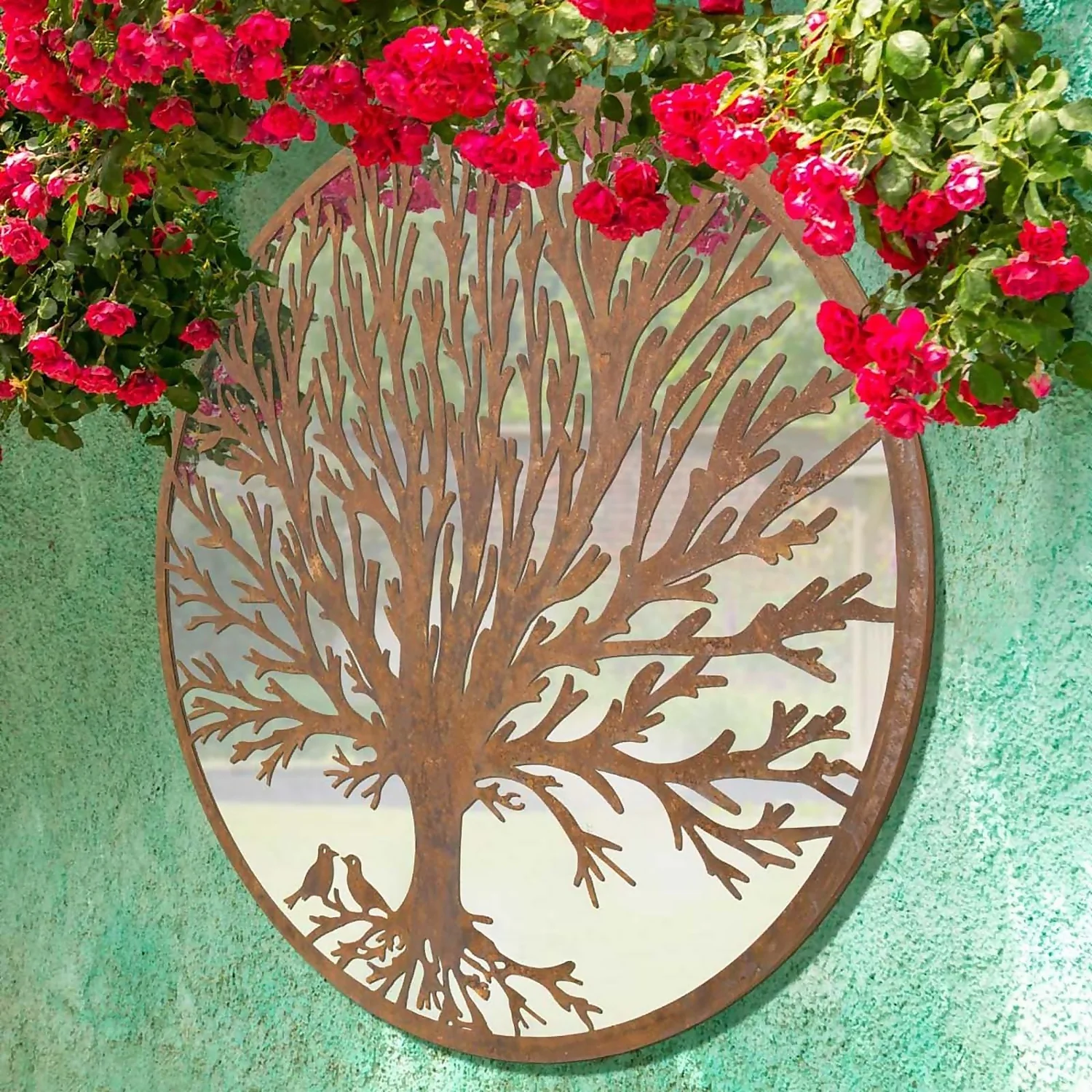 MirrorOutlet Birds Round Circular Garden Mirror - 100cm 4 MirrorOutlet Birds Round Circular Garden Mirror - 100cm - Image 2