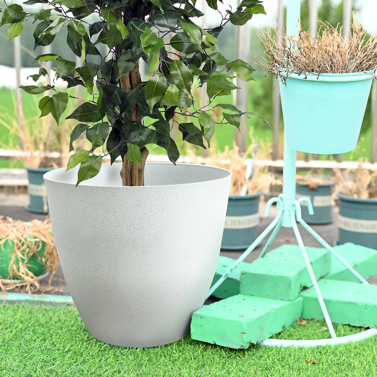 White Stone Look Planter - 33cm 4 White Stone Look Planter - 33cm - Image 2
