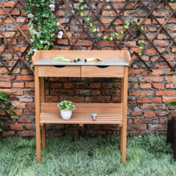 Garden Potting Bench With Two Drawers & Shelf -Garden Tool Store 13967031 1985014369148838