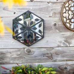 Hexagonal Laser Cut Outdoor Mirror 35cm - Black -Garden Tool Store 13981007 4985005835349966